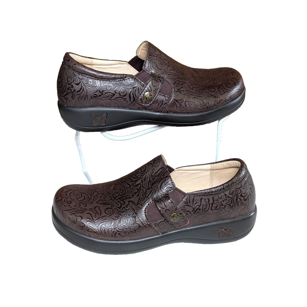 Alegria Kara Clogs Chocolate Brown Embossed Paisley EU 39 US 9 Comfort Shoe